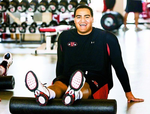 Utah football player James Aiono in the weight room  on  Monday, March 1,2010  photo:Paul Fraughton/ The Salt Lake Tribune