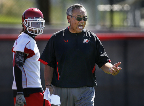 Scott Sommerdorf  |  The Salt Lake Tribune
Utah Offensive Coordinator Norm Chow yells at his players after a blown play during  practice on the Utah baseball field at the University of Utah Thursday, August 4, 2011.