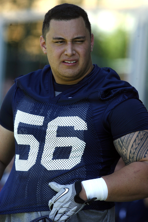 Rick Egan   |  The Salt Lake Tribune

BYU Offensive Lineman, Famika Anae, at football practice, at BYU, Saturday, August 6, 2011