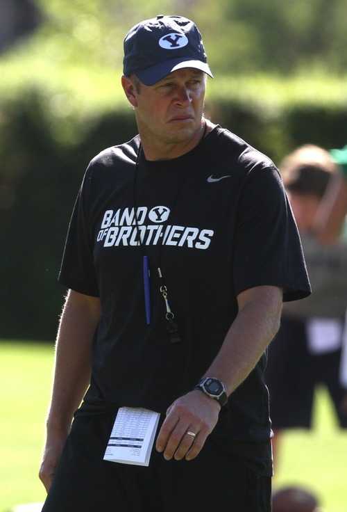 Rick Egan   |  The Salt Lake Tribune

BYU  Head coach, Bronco Mendenhall at football practice, at BYU, Saturday, August 6, 2011