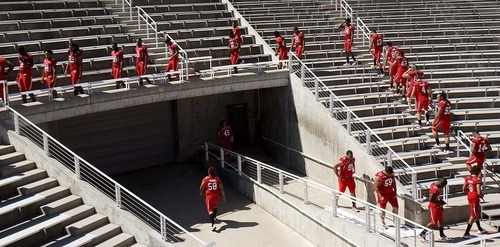 Trent Nelson  |  The Salt Lake Tribune
The University of Utah football team gathered for their team photo at Rice-Eccles Stadium in Salt Lake City, Utah. Saturday, August 6, 2011.