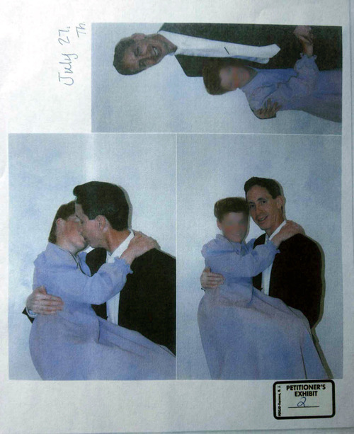 Photographs submitted into evidence in a court hearing Friday, May 23, 2008, showFLDS leader Warren Jeffs with a young girl. Photos dated July 27, 2006. The Salt Lake Tribune blurred the photo because we do not show victims of a potential sex crime.