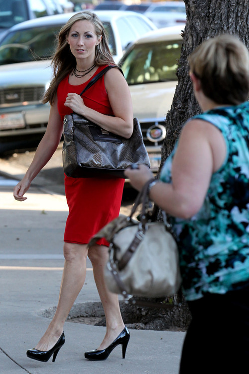 State witness Rebecca Musser arrives at the Tom Green County Courthouse in San Angelo, Texas, on Monday, Aug. 8, 2011, on the 12th day of the sexual assault trial of Warren Jeffs. Musser, a former member of the polygamous Fundamentalist Church of Jesus Christ of Latter-Day Saints, was a wife of Jeffs' father, former FLDS leader Rulon Jeffs, before leaving the sect in 2002. Jurors convicted Jeffs last week of sexually assaulting two girls, ages 12 and 15, whom he had taken as brides. He faces up to life in prison. Jeffs has led the FLDS since 2002. (AP Photo/ San Angelo Standard-Times, Patrick Dove)