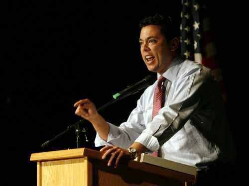 File Photo  |  The Salt Lake Tribune
Rep. Jason Chaffetz, R-Utah, will hold town hall meetings next week in four Utah cities -- all outside his district. Congress members are returning home at a time voter disapproval of the institution is at an all-time high. This file photo shows Chaffetz getting fired up during a 2009 town hall meeting in South Jordan in the midst of the health care debate.