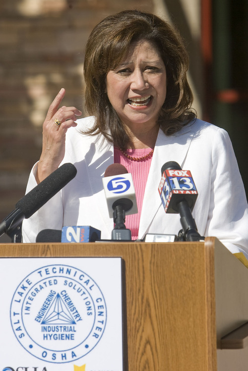 Al Hartmann  |  The Salt Lake Tribune
U.S. Secretary of Labor Hilda Solis said Thursday that her agency has developed a free app that will help workers and their supervisors monitor the heat index at work sites.