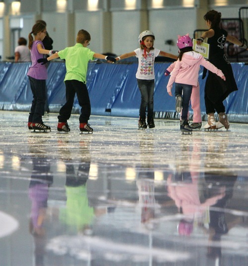 Steve Griffin  |  The Salt Lake Tribune

Learn-to-skate programs for all ages are available at the Utah Olympic Oval in Kearns. Here, youngsters try out the ice on the long track.