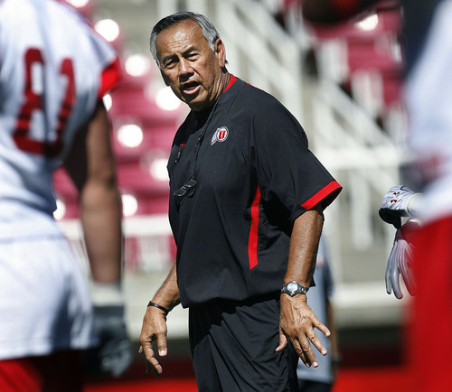 Scott Sommerdorf  |  The Salt Lake Tribune
Utah Offensive Coordinator Norm Chow during the second day of pre-season camp for the Utah Utes football team, as they practice on the Rice-Eccles field at the University of Utah Friday, August 5, 2011.