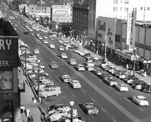 Salt Lake Tribune file photo

Cars make their way along 300 South in 1955.