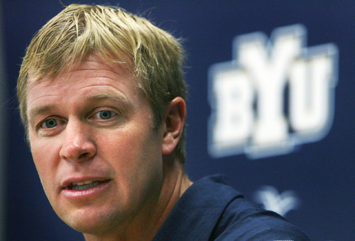 Steve Griffin  |  The Salt Lake Tribune

BYU head football coach Bronco Mendenhall talks to the media during his weekly press conference at the Student-Athlete Building on the BYU campus in Provo on Monday, Oct. 4, 2010.