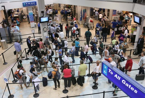 Leah Hogsten  |  The Salt Lake Tribune
TSA employees at Terminal One of Salt Lake City International Airport demonstrated the body scan technology, or Automated Target Recognition, on Wednesday, August 17, 2011, in Salt Lake City. The scan takes about seven seconds and only reveals a computer-generated body shape.