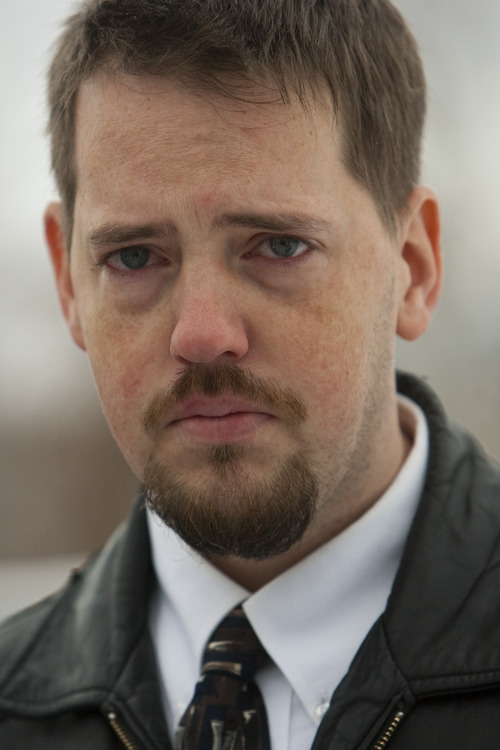 Chris Detrick  |  The Salt Lake Tribune 
Joshua Powell listens as Kirk Graves, his brother in law, (not pictured) speaks during a press conference Saturday at West View Park. His wife, Susan Powell, 28, was last seen Sunday at her home and was reported missing by her relatives the next day.