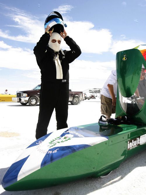 Rick Egan   |  The Salt Lake Tribune

Rick Pearson prepares for a run on the Salt Flats in his car 