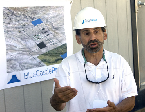 Al Hartmann  |  The Salt Lake Tribune
Tom Retson, chief operating officer for the Blue Castle Nuclear Project, discusses the proposed plant. Blue Castle is conducting characterization studies needed for a licensing application with the U.S. Nuclear Regulatory Commission.