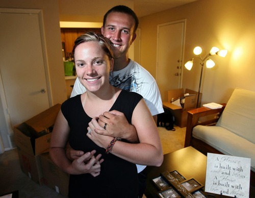 STEVE GRIFFIN  |  The Salt Lake Tribune
Newlyweds Justin and Amber McKnight, in their new apartment in Taylorsville, expect their marriage to be ever-lasting. Census data show that Utah marriages are durable, with a median length longer than in any state save Wyoming.