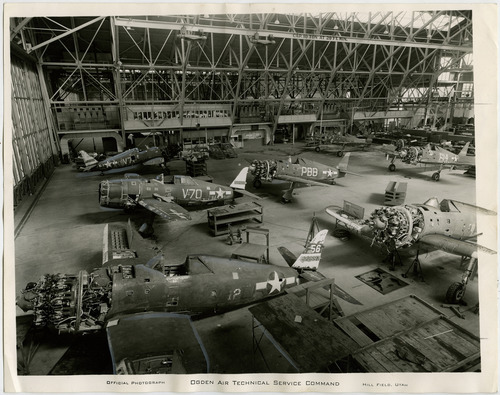 Salt Lake Tribune file photo

P-47s are built in a hangar at Hill Air Force Base in 1945.