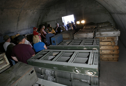 Scott Sommerdorf  |  The Salt Lake Tribune
The inside of Bomb Storage Bunker 49. The Wendover Airfield Museum gave a tour of the secret World War II base facilities which has never been offered before. The tour included rarely open buildings and areas such as: Atomic bomb loading pit Atomic bomb assembly buildings Bomb Storage Bunkers Enlisted Mess hall Aircraft hangars Fire station Enlisted Barracks Norden Bombsight building Officers Mess hall B-29 Enola Gay hangar, Saturday, August 26, 2011.