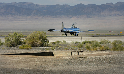Scott Sommerdorf  |  The Salt Lake Tribune
A T-33 trainer taxis past what museum tourguides called 