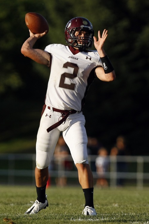 Chris Detrick  |  The Salt Lake Tribune
Jordan's Austin Kafentzis (2) during the game at Layton High School Friday August 26, 2011.