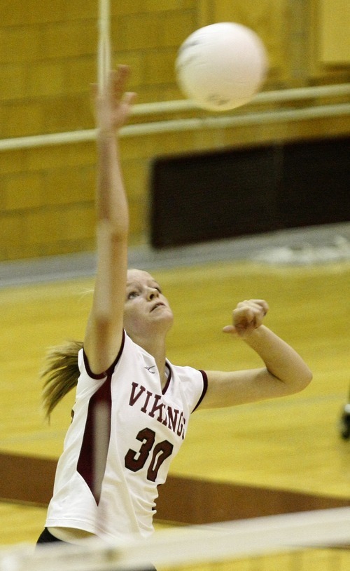 Chris Detrick  |  The Salt Lake Tribune
Viewmont's Dana Steinhorst (30) spikes the ball during the match at Viewmont High School Tuesday August 23, 2011.