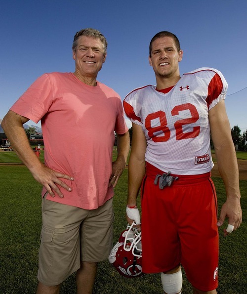 Trent Nelson  |  The Salt Lake Tribune
University of Utah football player Jake Murphy, right, with his father, Dale Murphy, after practice in Salt Lake City, Utah, Wednesday, August 17, 2011.