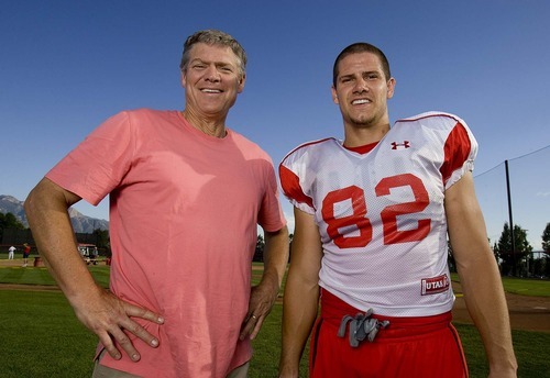 Trent Nelson  |  The Salt Lake Tribune
University of Utah football player Jake Murphy, right, with his father, Dale Murphy, after practice in Salt Lake City, Utah, Wednesday, August 17, 2011.