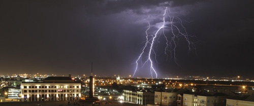 Lennie Mahler  |  The Salt Lake Tribune
A thunderstorm makes its way across the Salt Lake Valley on Sunday, Aug. 28, 2011.