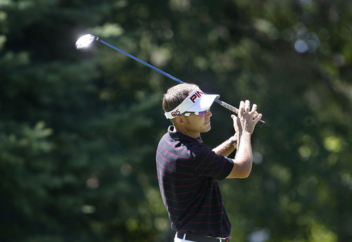 Scott Sommerdorf  |  The Salt Lake Tribune
Clay Ogden, tees off on the 8th hole on his way to winning the Utah Open at Oakridge Country Club in Farmington, Sunday, August 28, 2011, with score of 17 under.