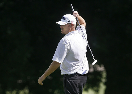 Scott Sommerdorf  |  The Salt Lake Tribune
Nicholas Mason of Denver, CO, reacts as he missed a putt on 18 that might have forced a playoff for the Utah Open title at Oakridge Country Club in Farmington, Sunday, August 28, 2011. Clay Ogden of Farmington won,  with score of 17 under.