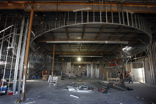 Rick Egan   |  The Salt Lake Tribune
The main lobby of The Larry H. Miller Megaplex, under construction, in   Centerville. Friday, August 26, 2011. The Movie Theatre will be opening in early October