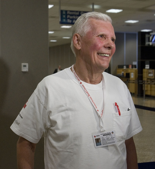 Paul Fraughton  |  The Salt Lake Tribune  
Vern Gillmore, a Red Cross volunteer, is on his way to the East Coast to help in hurricane relief efforts.