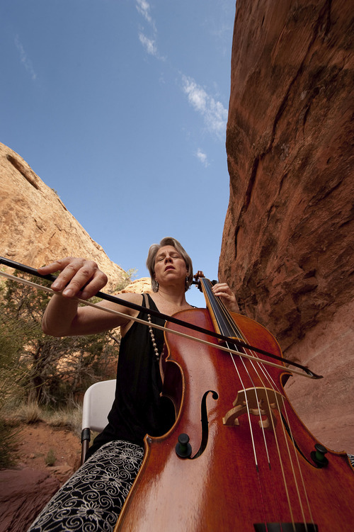 Cellist Tanya Tomkins plays in a Grotto Concert at the Moab Music Festival on Sept. 4, 2011.
Neal Herbert  |  Special to the Tribune