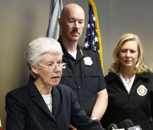 Acting US Attorney for the state of Utah, Carlie Christensen, along with police chief Chris Burbank and district attorney Lohra Miller  joined other law enforcement officials to announce grand jury indictments charging members of the Tongan Crip Gang  under federal RICO laws. Wednesday, May 12,2010  photo:Paul Fraughton/ The Salt Lake Tribune