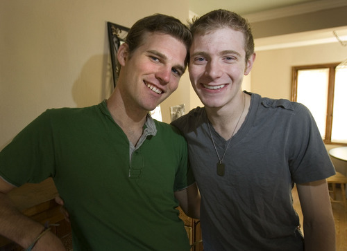 Paul Fraughton  |  The Salt Lake Tribune  
Eric Hamren, left, and his partner, Jakob Crawford, are one of the 1,290 same sex couples living in Salt Lake City.
  Friday, September 2, 2011