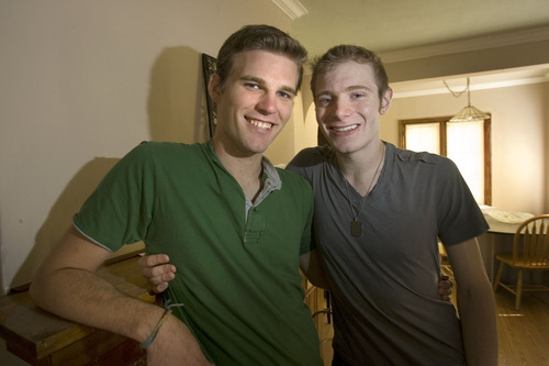 Paul Fraughton  |  The Salt Lake Tribune  
Eric Hamren, left, and his partner, Jakob Crawford, are one of the 1,290 same sex couples living in Salt Lake City.
  Friday, September 2, 2011