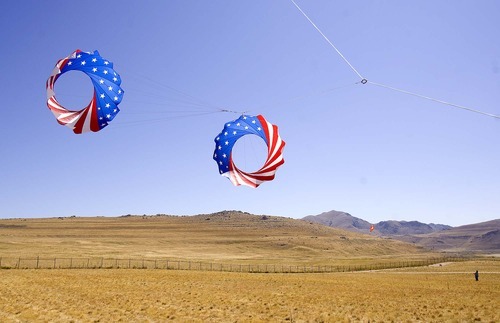 Trent Nelson  |  The Salt Lake Tribune
Ring kites swirl in the air during the annual Stampede Festival at Antelope Island on Saturday.