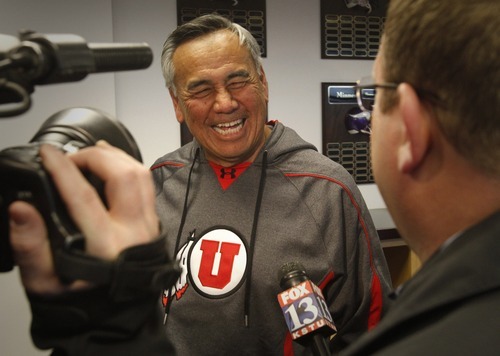Rick Egan   |  The Salt Lake Tribune

Norm Chow smiles as he talks to the press about his new assignment with the Utes, January 31, 2011