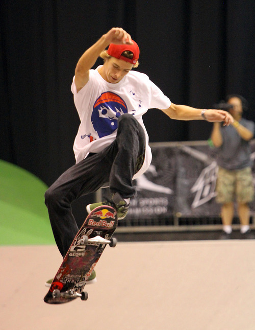 Skater Ryan Decenzo takes first palce in the Dew Tour skateboard street finals held in the Energy Solutions Arena in Salt Lake City.
Stephen Holt/ Special to the Tribune