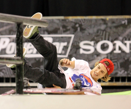 Despite his fall skater Ryan Decenzo takes first palce in the Dew Tour skateboard street finals held in the Energy Solutions Arena in Salt Lake City.
Stephen Holt/ Special to the Tribune