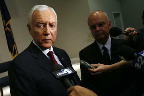 Francisco Kjolseth  |  The Salt Lake Tribune
Senator Orrin Hatch and former CIA Director Michael V. Hayden speak to the press following a discussion on national security at the Utah State Capitol on Wednesday, August 10, 2011.