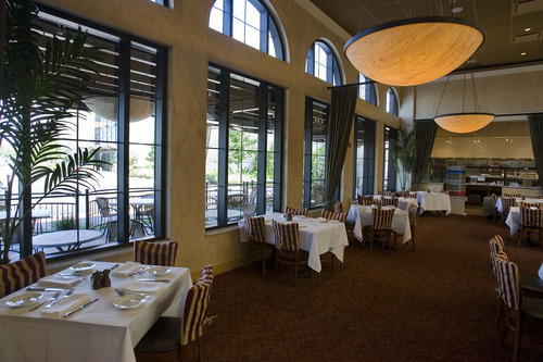 Paul Fraughton  |  The Salt Lake Tribune 
A dining area at Brio Tuscan Grille, which opened Sept. 12 at Fashion Place Mall.