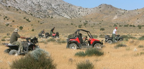 Steve Griffin  |  The Salt Lake Tribune

ATV searches ride close together continue the search for Susan Powell in the area around Topaz Mountain in Juab County about 40 miles north west of Delta, Utah Thursday, September 15, 2011.