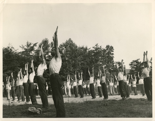 Salt Lake Tribune file photo

This undated photo shows men excercising in a Civilian Conservation Corps camp.