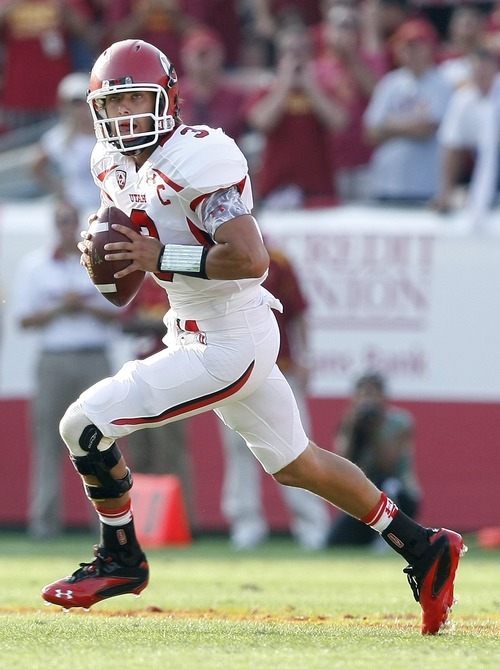 Chris Detrick  |  The Salt Lake Tribune
Utah Utes quarterback Jordan Wynn (3) during the game at the Los Angeles Memorial Coliseum Saturday September 10, 2011.