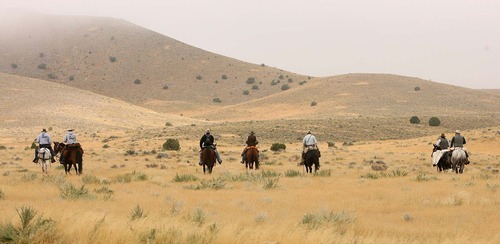 Leah Hogsten | The Salt Lake Tribune
Horseman from Juab County Search and Rescue comb a wider path  along the ridgeline where human remains were found in the Topaz Mountain area. West Valley City Police and forensics investigators were joined by Juab County Search and Rescue horsemen Saturday, September 17 2011 in their resumed search in the Topaz Mountain are for the remains believed to be that of missing West Valley City woman Susan Cox Powell.