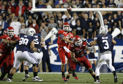 Trent Nelson | The Salt Lake Tribune

Utes quarterback Jordan Wynn (3) finds a reciever downfield during BYU's game against Utah at Lavell Edwards Stadium in Provo, Utah September 17, 2011.