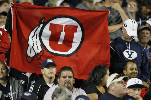 Trent Nelson | The Salt Lake Tribune

A Ute flag flies in the stands among stunned BYU fans as Utah runs away with the game during BYU's game against Utah at Lavell Edwards Stadium in Provo, Utah September 17, 2011.