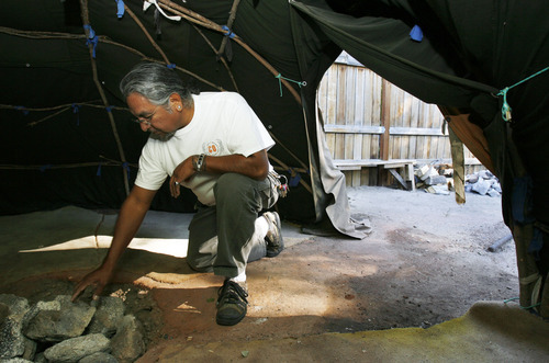 Francisco Kjolseth  |  The Salt Lake Tribune
Stephen Todachiny, a traditional American Indian healer, talks recently about the heat emitted by volcanic rocks when used in the ritual within a buffalo-style sweat lodge at the Indian Walk In Center in Salt Lake City.