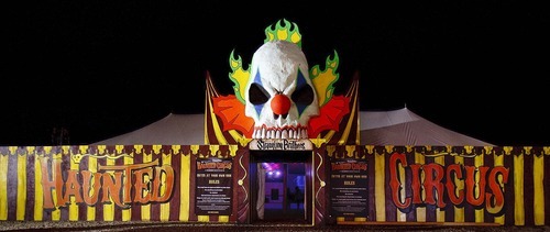 Trent Nelson  |  The Salt Lake Tribune
The Strangling Brothers Haunted Circus in Draper, Utah, Friday, September 16, 2011. Strangling Brothers has 23 custom designed tractor-trailers, each with a different experience and innovative lighting and sound environments.