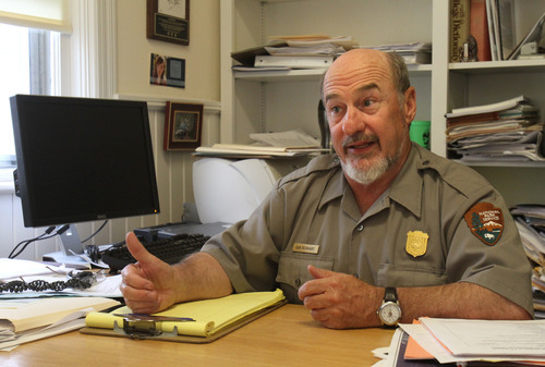 Rick Egan  | The Salt Lake Tribune 

Dan Reinhart, National Park Service, says Yellowstone is monitoring beetle-killed whitebark pines but believes the trees will regenerate naturally, Tuesday, August 2, 2011.