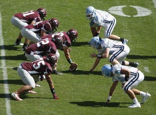 Chris Detrick  |  The Salt Lake Tribune
Jordan and Notre Dame face off during the game at Rio Tinto Stadium Saturday September 24, 2011. Jordan won the game 39-0.